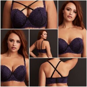 Torrid 40D Bombshell Everyday Strapless Push-Up Cage Bra Purple Lace